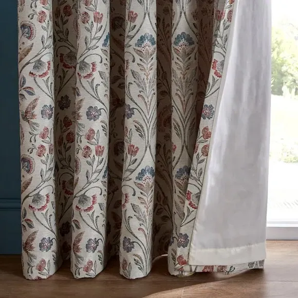 Jacquard Pencil Pleat Curtains - Natural, Polyester