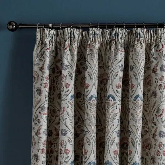 Jacquard Pencil Pleat Curtains - Natural, Polyester