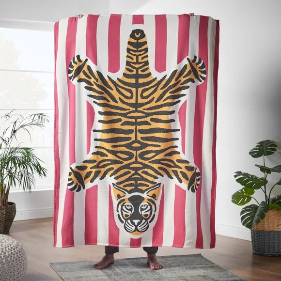 Jacquard Throw Blanket - Fuschia, Tiger Stripe