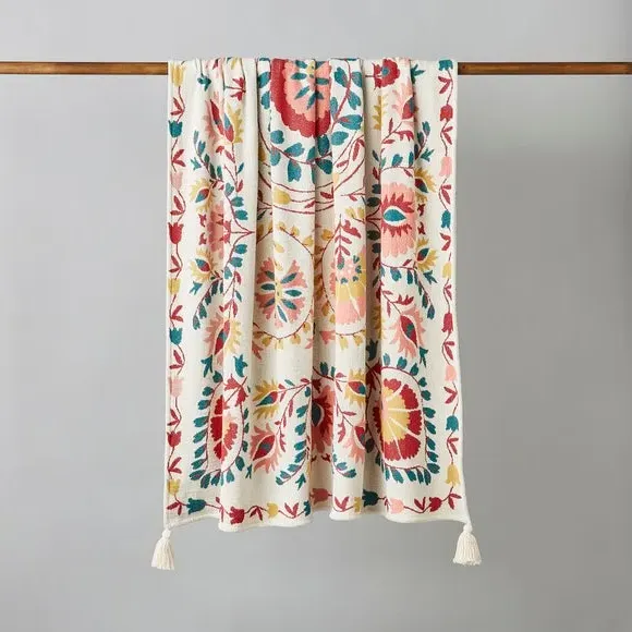 Jacquard Throw Blanket with Tassels - Cotton