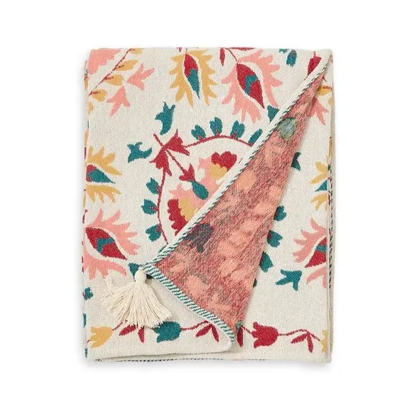 Jacquard Throw Blanket with Tassels - Cotton