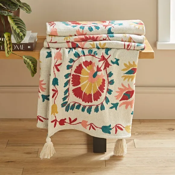 Jacquard Throw Blanket with Tassels - Cotton