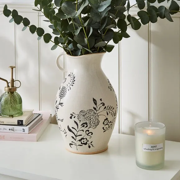Jug Vase with Floral Print - Cream, Ceramic image