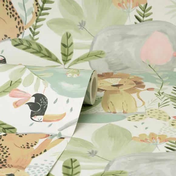 Jungle Friends Wallpaper - Natural, Paper