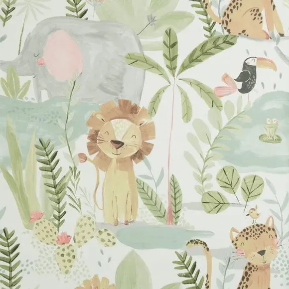 Jungle Friends Wallpaper - Natural, Paper