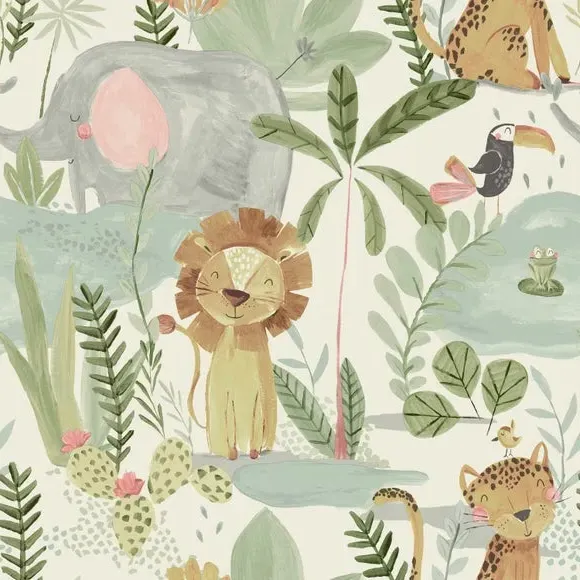 Jungle Friends Wallpaper - Natural, Paper