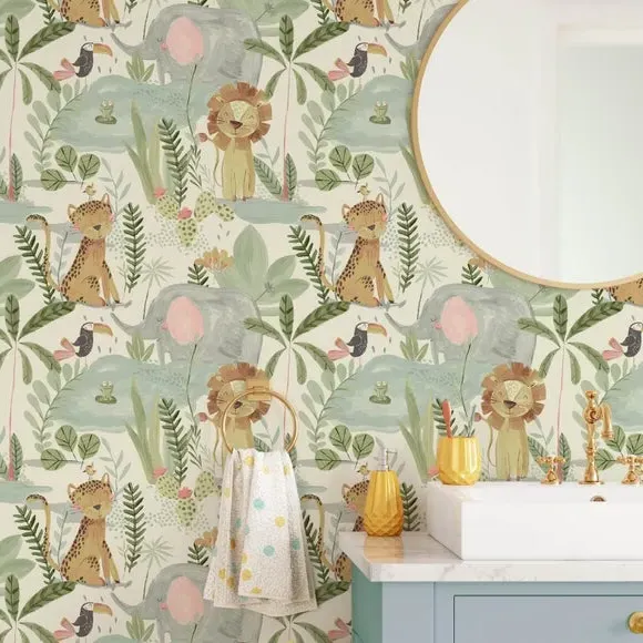 Jungle Friends Wallpaper - Natural, Paper