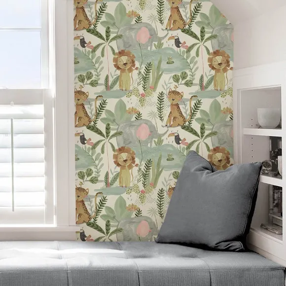 Jungle Friends Wallpaper - Natural, Paper