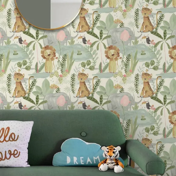 Jungle Friends Wallpaper - Natural, Paper