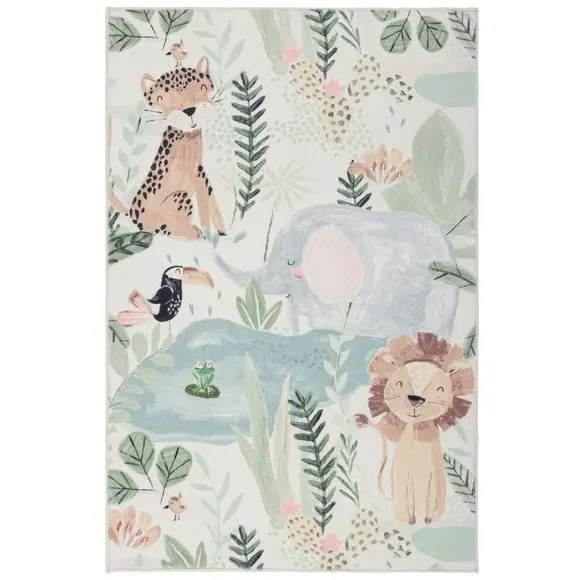 Jungle Friends Washable Rug - Multicoloured, Faux Fur