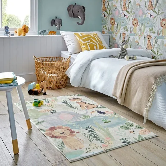 Jungle Friends Washable Rug - Multicoloured, Faux Fur