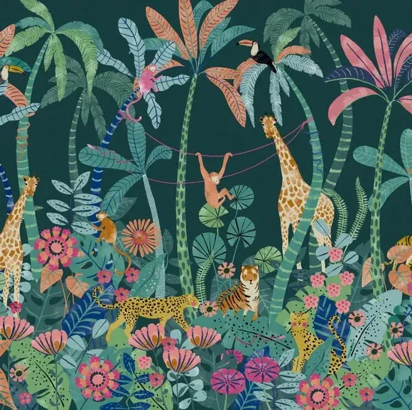 Jungle Wall Mural - Multicolor, Non-Woven Paper