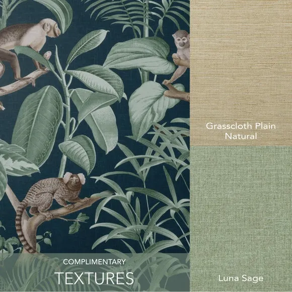 Jungle Wallpaper with Monkey Design - Navy