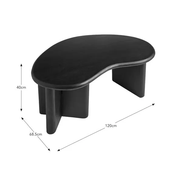 Kidney Shaped Coffee Table - Black, Mango Wood