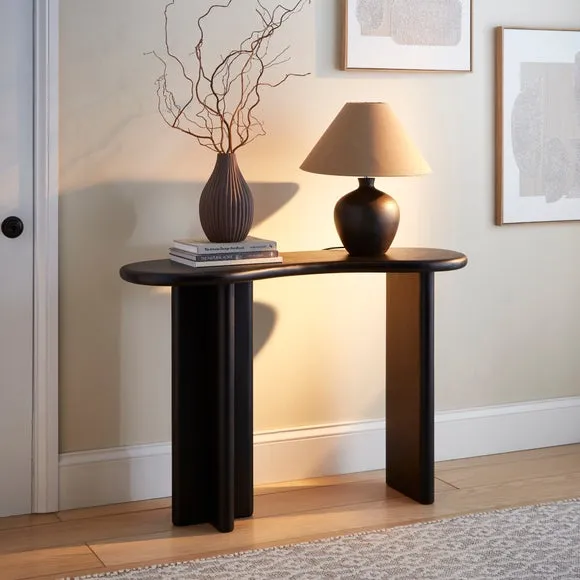 Kidney Shaped Console Table - Black, Mango Wood