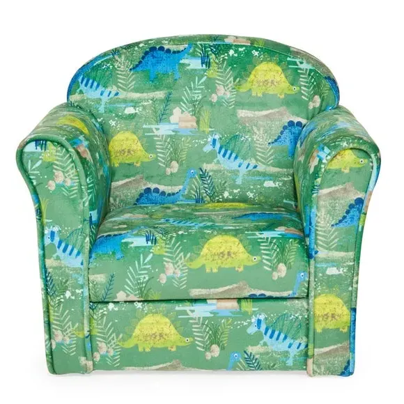 Kids Armchair with Dinosaur Print - Green, Velvet