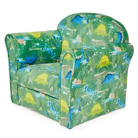 Kids Armchair with Dinosaur Print - Green, Velvet