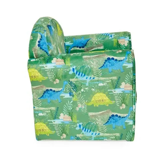 Kids Armchair with Dinosaur Print - Green, Velvet