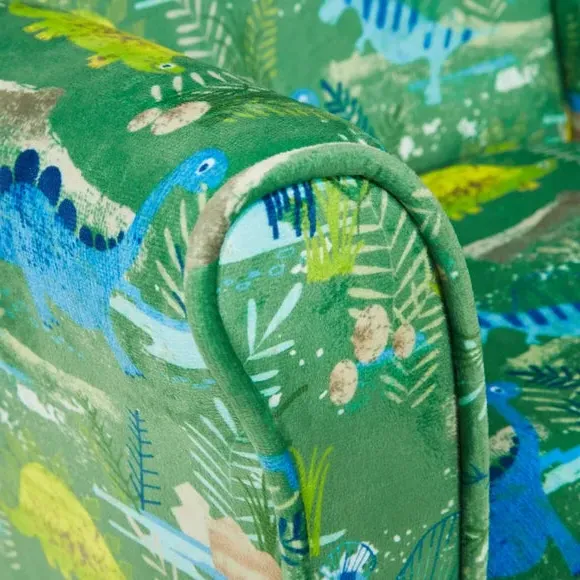 Kids Armchair with Dinosaur Print - Green, Velvet