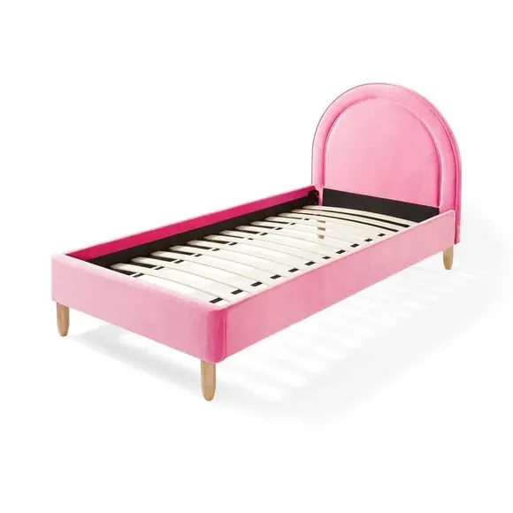 Kids Bed with Curved Headboard - Pink, Velvet