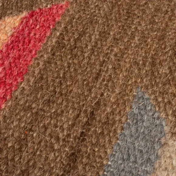 Kilim Wool Rug with Geometric Pattern - Multicoloured