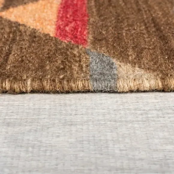 Kilim Wool Rug with Geometric Pattern - Multicoloured