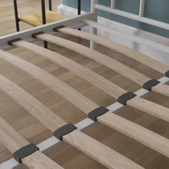 King Size Bed Frame with Sprung Slats - White, Metal