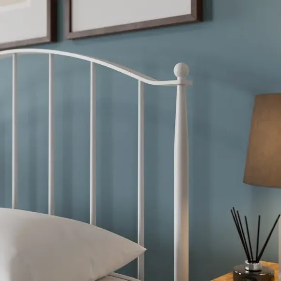 King Size Bed Frame with Sprung Slats - White, Metal