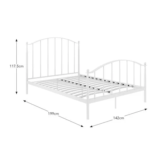 King Size Bed Frame with Sprung Slats - White, Metal