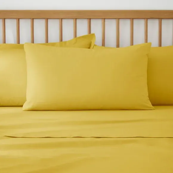 King Size Pillowcase Pair - Yellow Ochre, Cotton