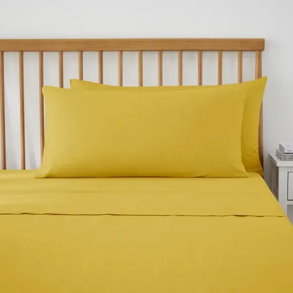 King Size Pillowcase Pair - Yellow Ochre, Cotton