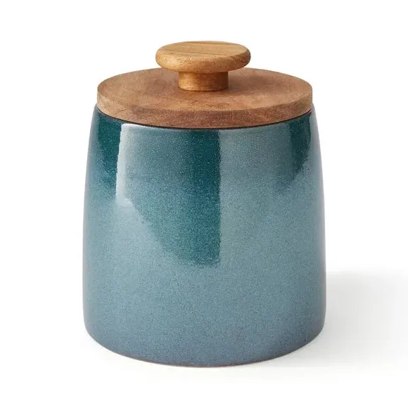 Kitchen Canister with Acacia Lid - Blue, Stoneware