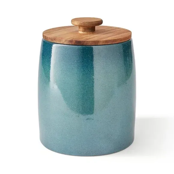 Kitchen Canister with Acacia Lid - Blue, Stoneware