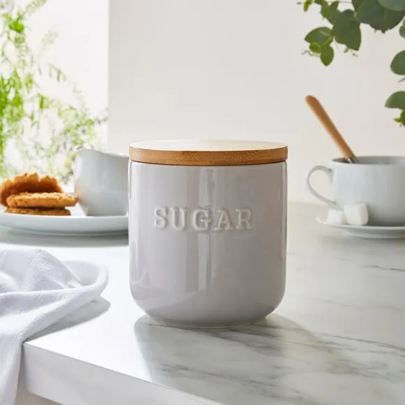 Kitchen Canister with Bamboo Lid - Grey, Ceramic