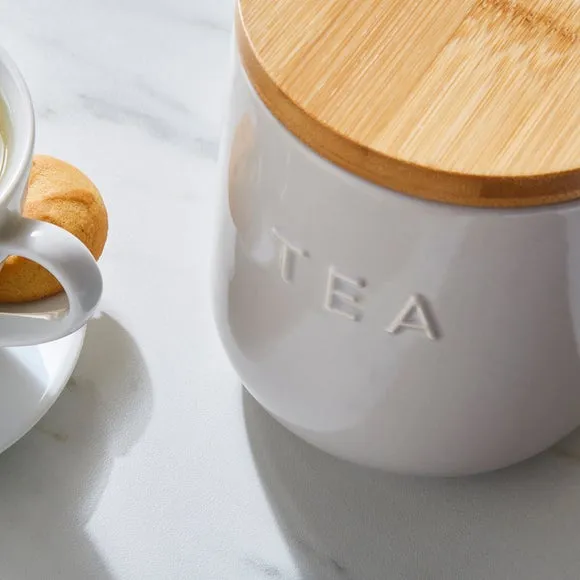 Kitchen Canister with Bamboo Lid - Grey, Ceramic