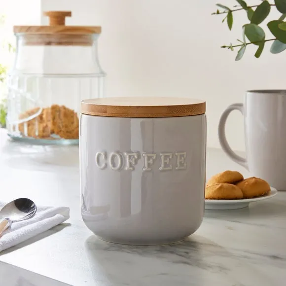Kitchen Canister with Bamboo Lid - Grey, Ceramic image
