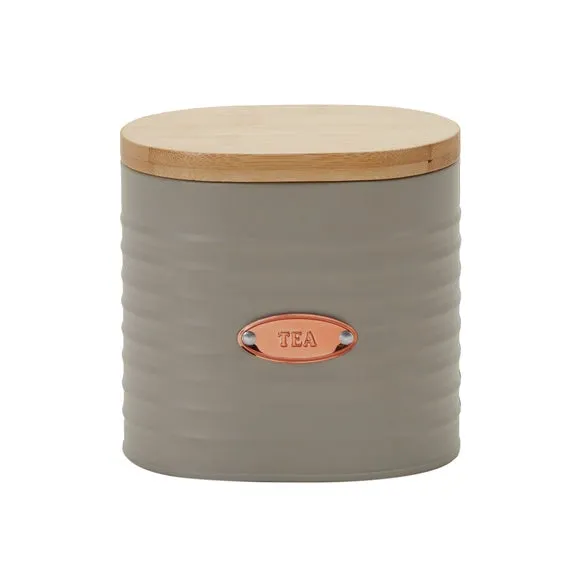 Kitchen Canister with Bamboo Lid - Grey, Metal