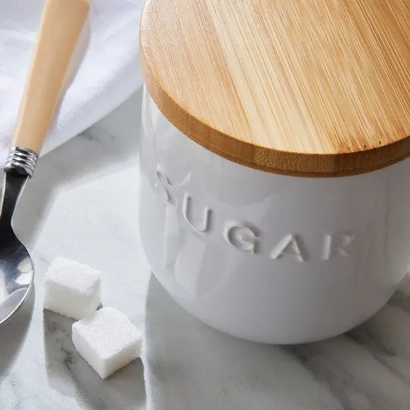 Kitchen Canister with Bamboo Lid - White, Ceramic