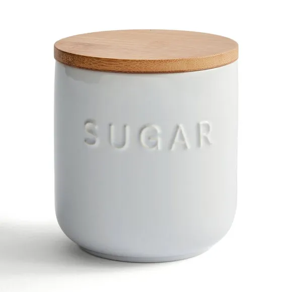 Kitchen Canister with Bamboo Lid - White, Ceramic