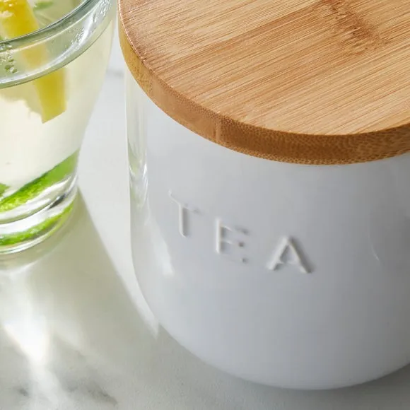 Kitchen Canister with Bamboo Lid - White, Ceramic