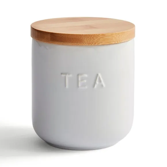 Kitchen Canister with Bamboo Lid - White, Ceramic