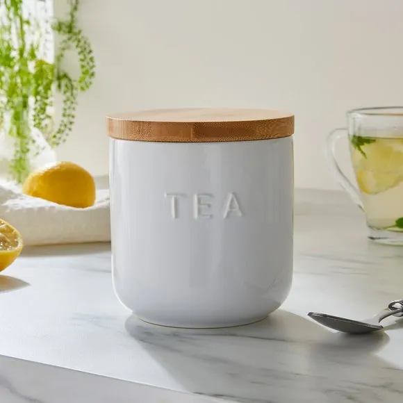 Kitchen Canister with Bamboo Lid - White, Ceramic