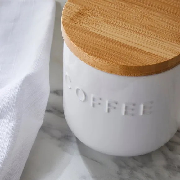 Kitchen Canister with Bamboo Lid - White, Ceramic