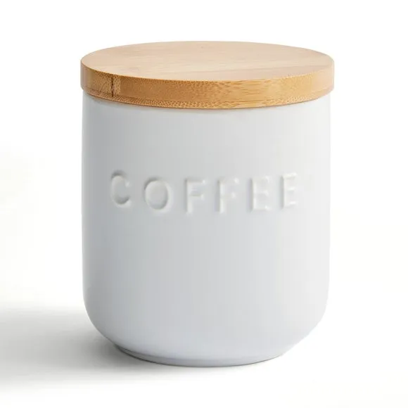 Kitchen Canister with Bamboo Lid - White, Ceramic