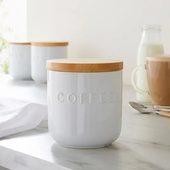 Kitchen Canister with Bamboo Lid - White, Ceramic