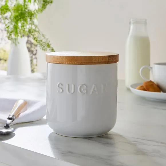 Kitchen Canister with Bamboo Lid - White, Ceramic
