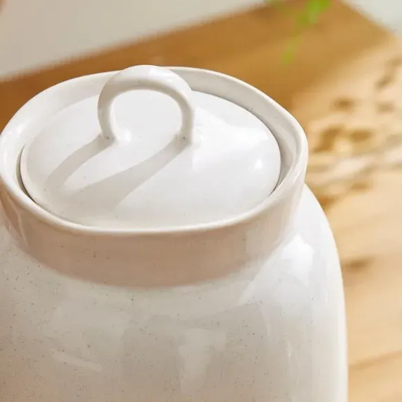 Kitchen Canister with Lid - White, Stoneware