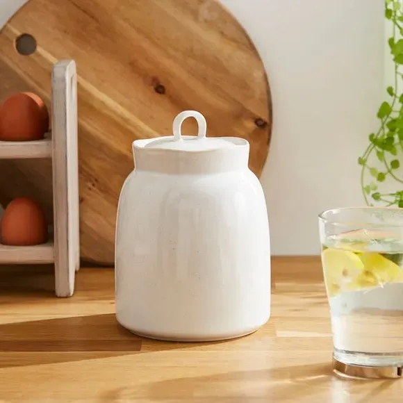 Kitchen Canister with Lid - White, Stoneware