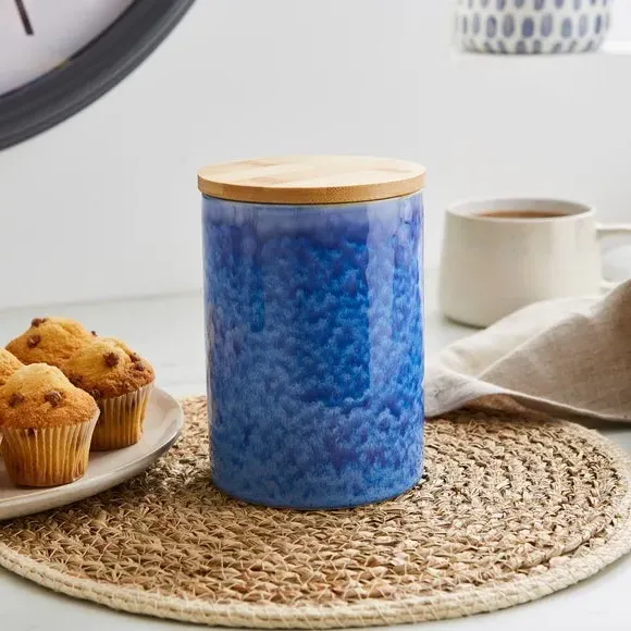 Kitchen Canister with Reactive Glaze - Blue, Stoneware image