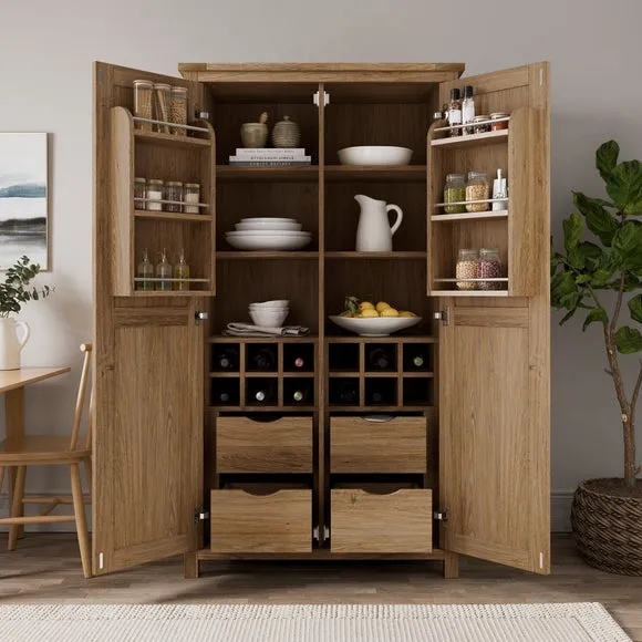Kitchen Larder Unit with Wine Storage - Oak